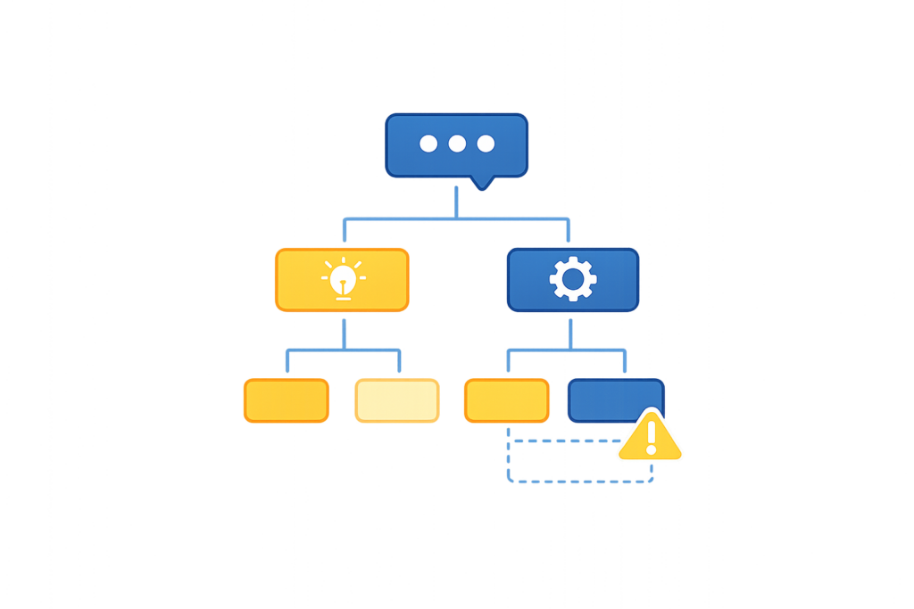 Topics and routing icon showing one input branching into two paths, representing topic design and request routing to the right team.