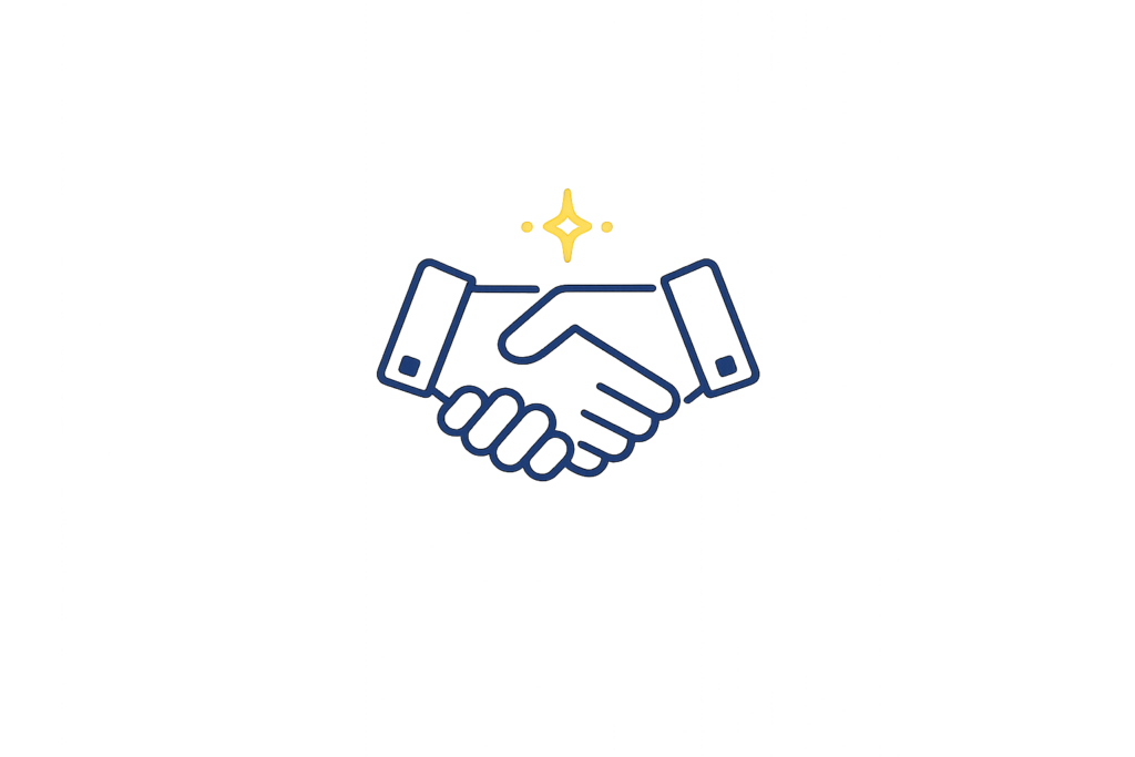 Icon showing a handshake to represent workshop discussion, alignment, and findings review.